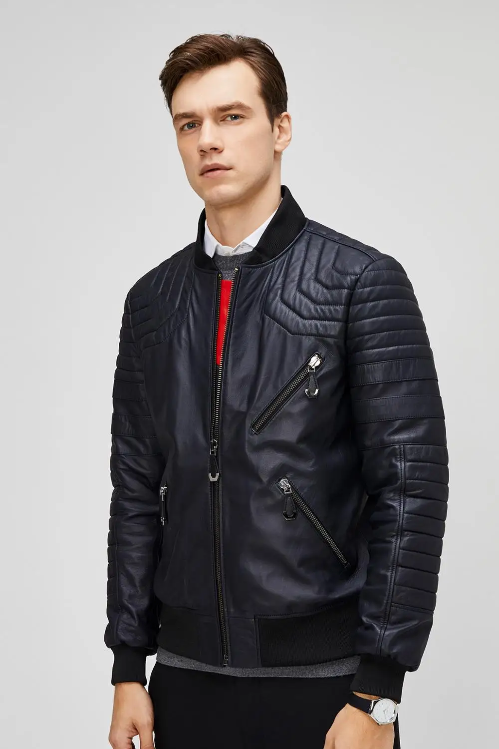 

Mens Lambskin Genuine Leather Jacket Quality Sport Moto Biker Natural Sheepskin Bomber Brand Coats Outerwear 2021spring autumn