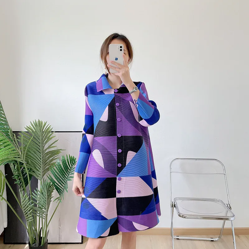 

Новинка Весна 2022, женское плиссированное платье miяка, модное однобортное дизайнерское свободное женское платье с рукавом 3/4