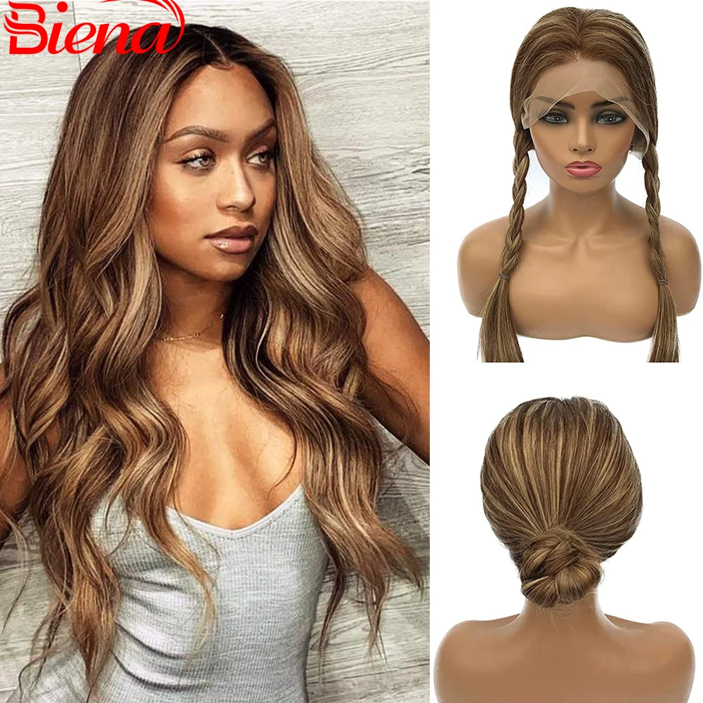 Brown Highlights Lace Front Wig Straight 13x4x1 Middle T Part Human Hair Wigs Pre Plucked Natural Hairline For Black Women
