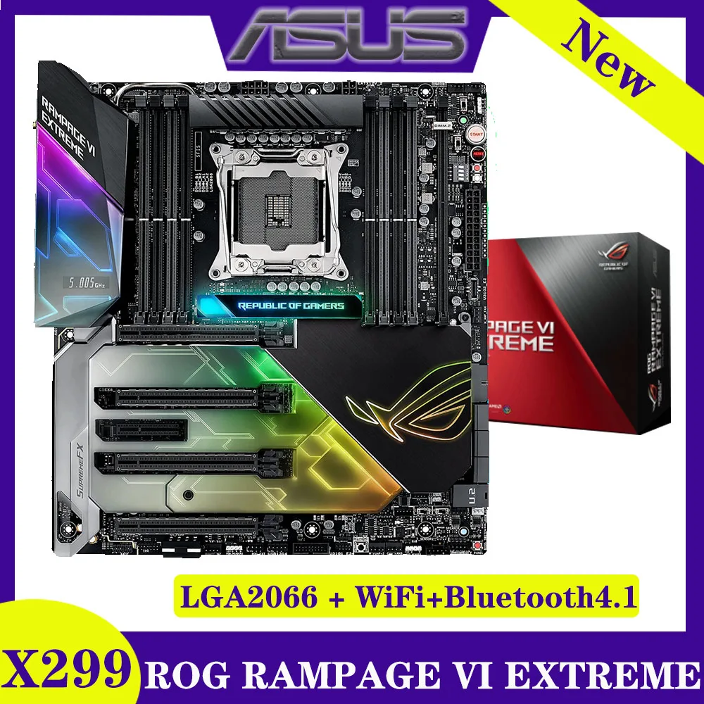 

LGA 2066 Asus ROG RAMPAGE VI EXTREME Motherboard DDR4 128GB 4200OC PCI-E 3.0 U.2 RGB WiFi Intel X299 Mainboard Placa-mãe 2066