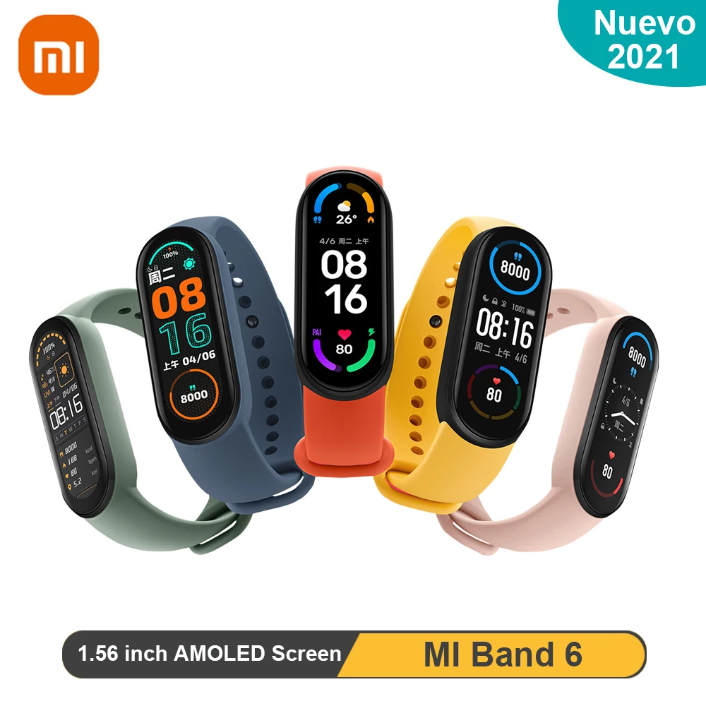 Новинка 2021 умный Браслет Xiaomi Mi Band 6 фитнес-трекер с цветным AMOLED экраном 1 56 дюйма