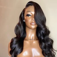 Medium Length Body Wave Swiss Lace Front Human Hair Wigs PrePlucked Brazilian Body Wave Lace Frontal Wig With Baby Hair