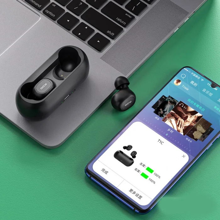 Беспроводные наушники QCY-T1C TWS Bluetooth Earbuds (черный) Поддерживаемые кодеки-AAC SBC Micro-USB |