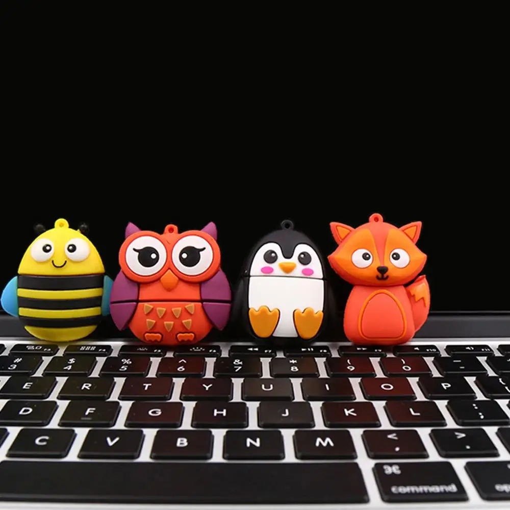 USB флеш накопитель 64 ГБ с изображением милых пингвинов совы пчелы лисы животных 4 8