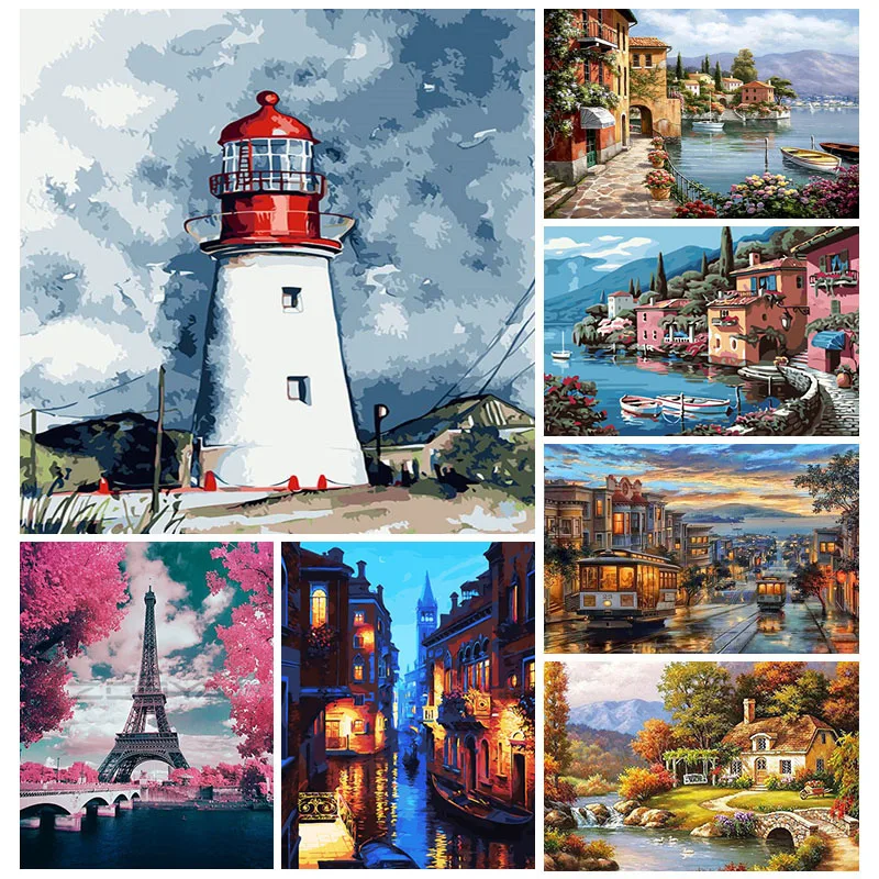 

Paint By Numbers For Adults Romantic Town Coloring By Numbers DIY HandPainted Oil Painting Landscape Art Picture Home Decor