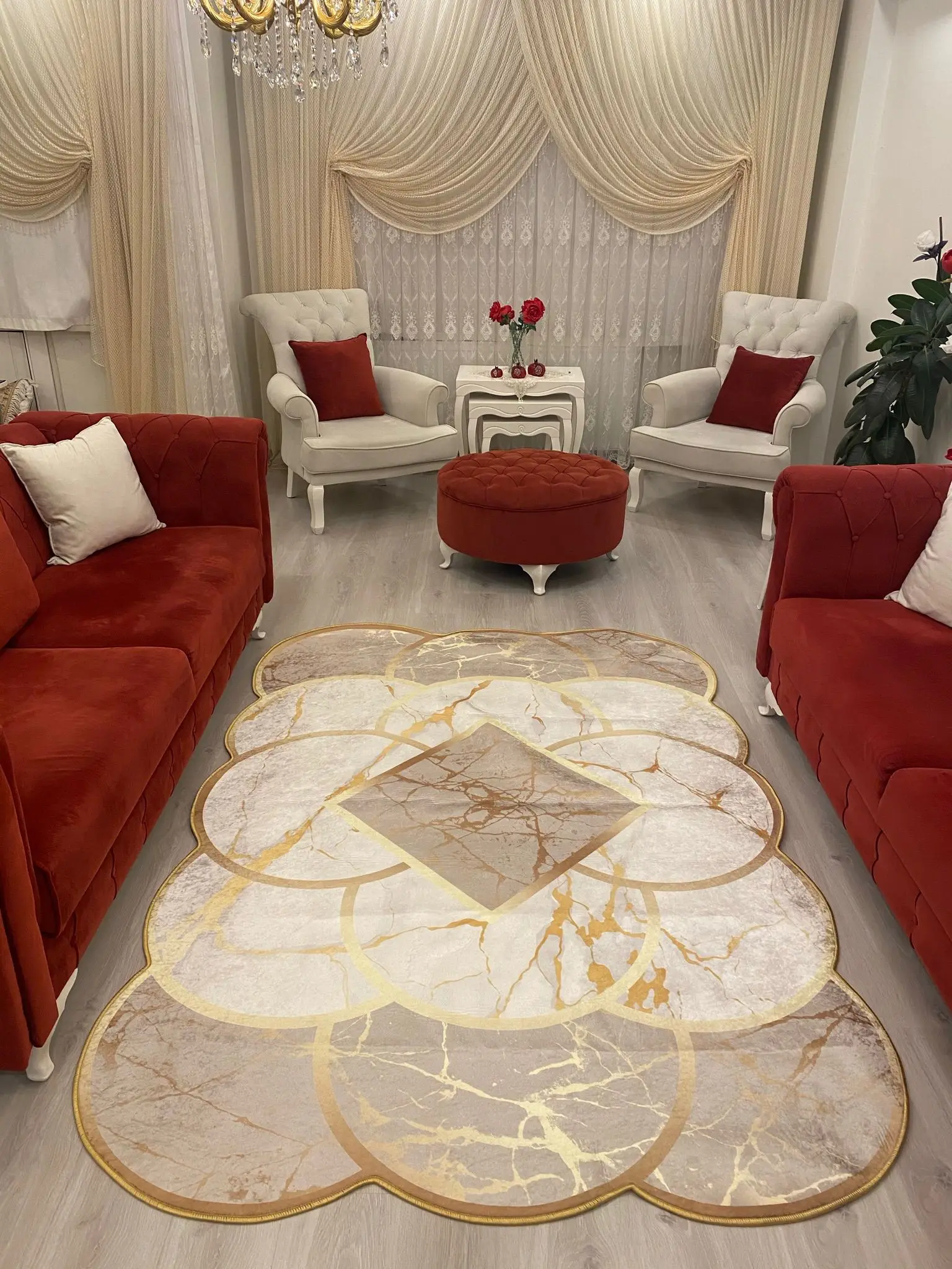 

Home Decoration Salon Rug Premium Series Gold Custom Manufacture Decorative Carpet in White Coffee Colors
