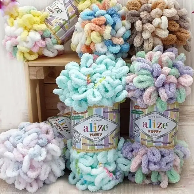 Пряжа для вязания Alize (Ализе) Puffy (Пуффи) Колор (Color) пряжа с петельками вяжем руками