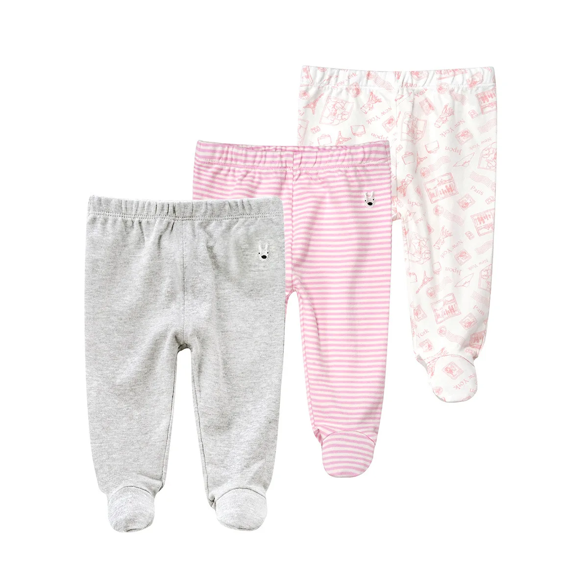 

Newborn Gift Set 3 Pack Footed Pants Toddler Pull on Baby Soft Cotton Dailywear With Footies