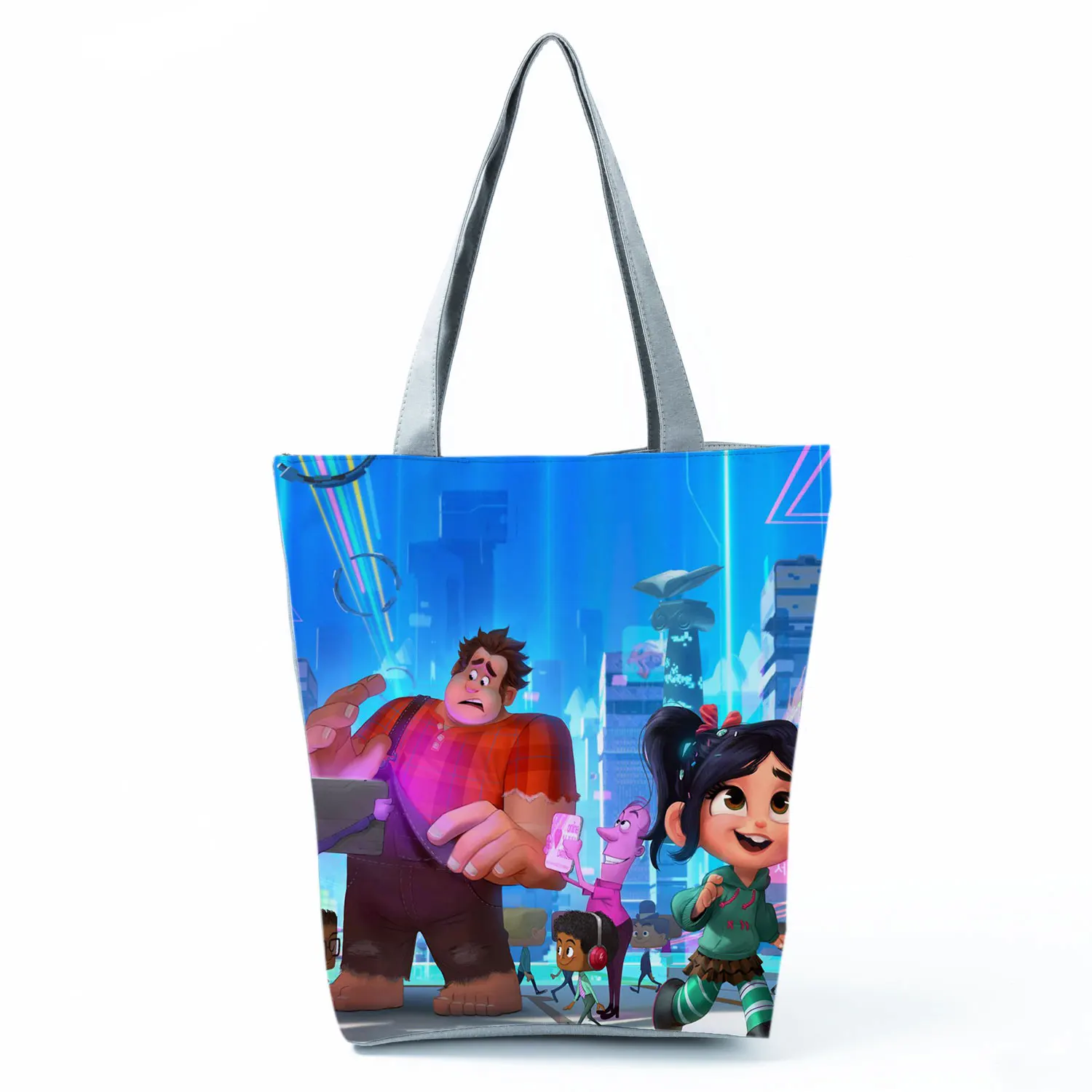 

Disney Wreck-It Ralph Handbag Women High Capacity Eco Reusable Shoppaing Bag Blue Cartoon Printed Travel Beach Tote Wholesale