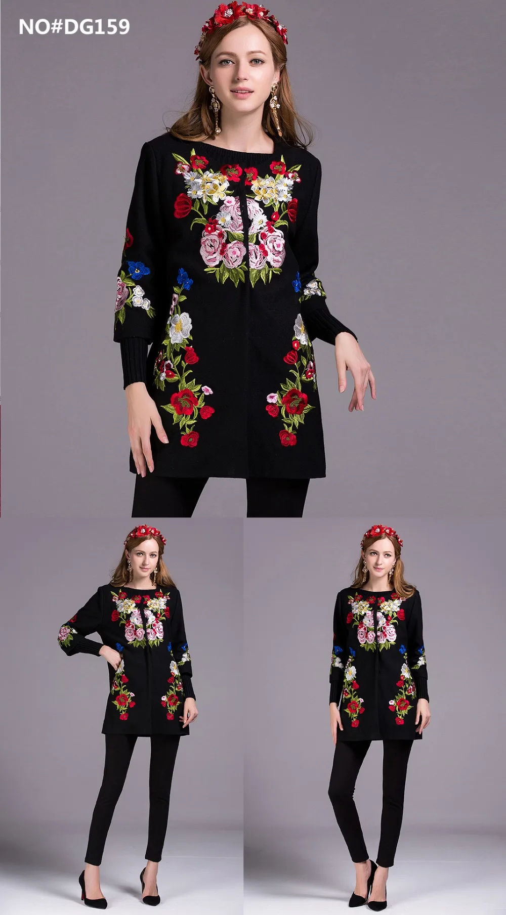 Осень, Женское пальто, модное, подиум, с принтом кактуса, 3XL, Тренч, элегантное, женское, с длинным рукавом, большое, шерстяное, с вышивкой, пальто