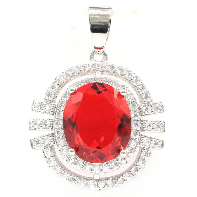 32x24mm SheCrown Red Blood Ruby London Blue Topaz CZ 925 Sterling Silver Pendant for Woman Wedding | Украшения и аксессуары