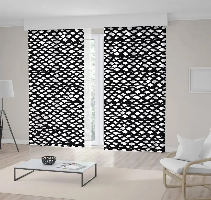 

Curtain Hand Drawn Fish Skin Pattern Underwater Animals Ocean Life Abstract Art printed Black White