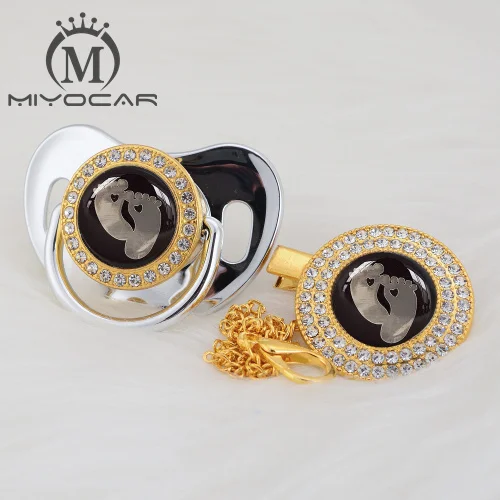 MIYOCAR/Милая Золотая и серебряная Соска-пустышка с золотым украшением для ног и пустышка с клипсой, не содержит бисфенол, пустышка, уникальный дизайн, GFT-08 - Цвет: GFT-9   0-6M