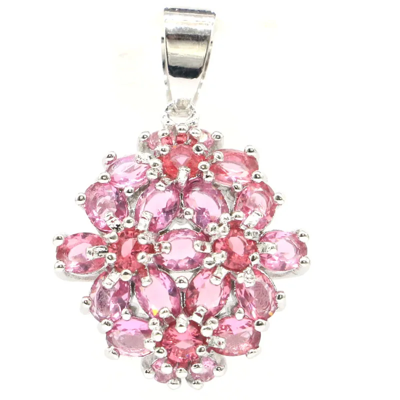 

30x19mm SheCrown Flowers Shape Created Violet Tanzanite Pink Tourmaline For Sister Silver Pendant Eye Catching