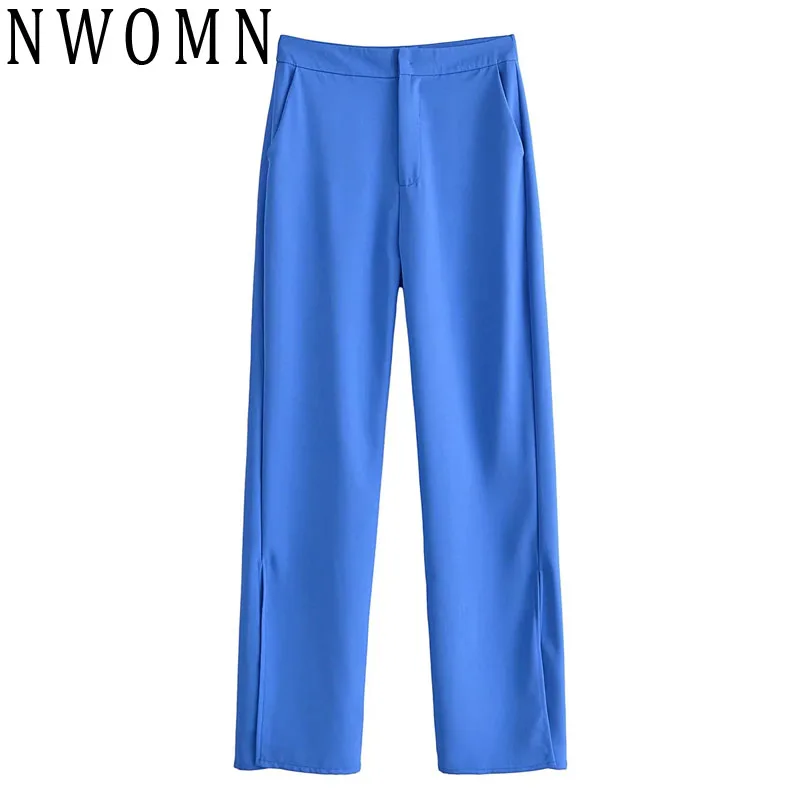 

NWOMN Blue Wide Pants Women 2022 High Waist Woman Trousers Spring Baggy Y2K Pants Streetwear Casual Pants Side Slit Trousers