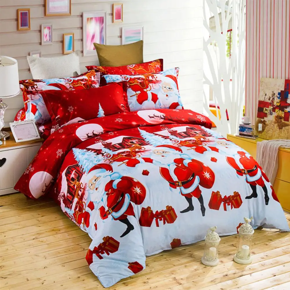 

Red Christmas gift pattern bedding quilt cover pillowcase about 264x230cm 74cmx47cm-1 set