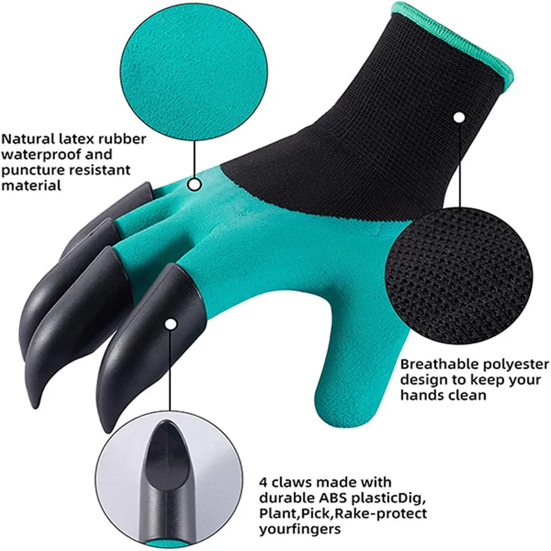 

2 Pairs Garden Gloves With Claws ABS Plastic Garden Rubber Gloves Gardening Digging Planting Durable Waterproof Work Glove