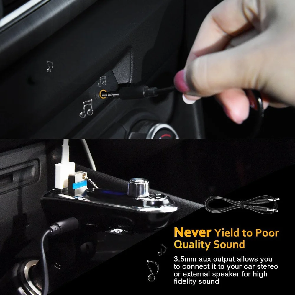 

VANJEW T16 FM Transmitter Bluetooth V4.2 Car AUX Stereo MP3 Dual USB Charger Car Bluetooth Hands-free Silver