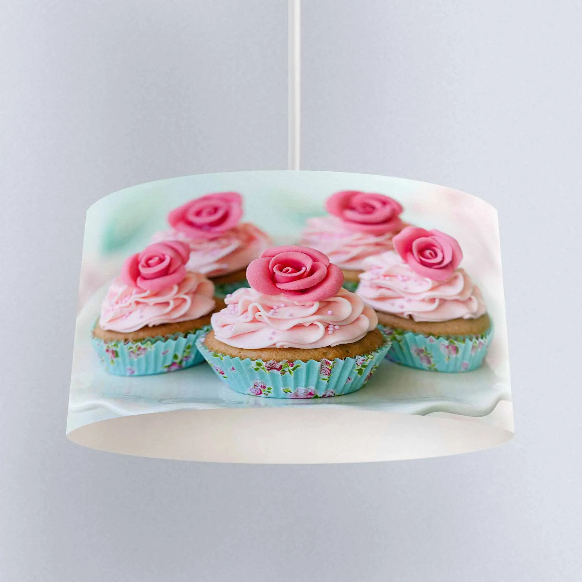 Else Blue Pink Roses Cup Cakes Sweet Printed Fabric Kitchen Chandelier Lamp Drum Lampshade Floor Ceiling Pendant Light Shade | Лампы и