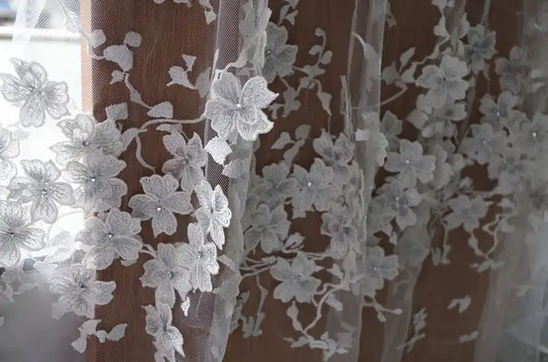 

1 yard 3D Floral Lace Fabric With Rhinestone Heavy Embroidered Bridal Fabric For Wedding Dress