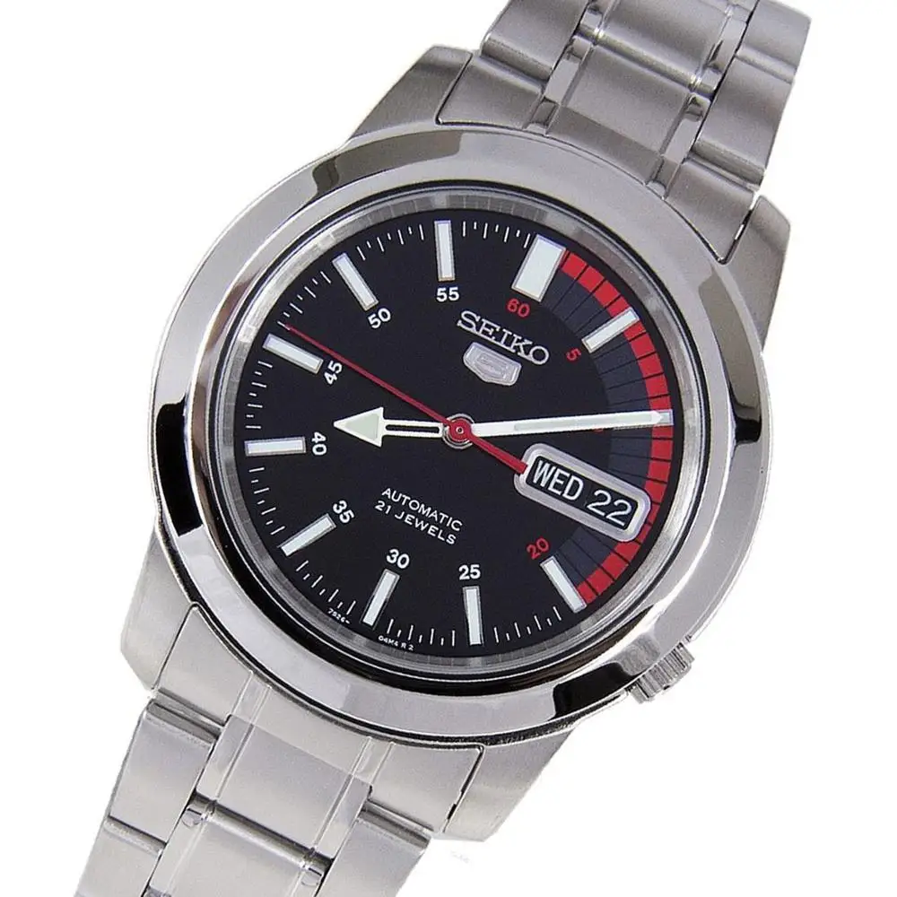 Мужские автоматические часы Seiko 5 SNKK31K1 циферблат черный красный стальной