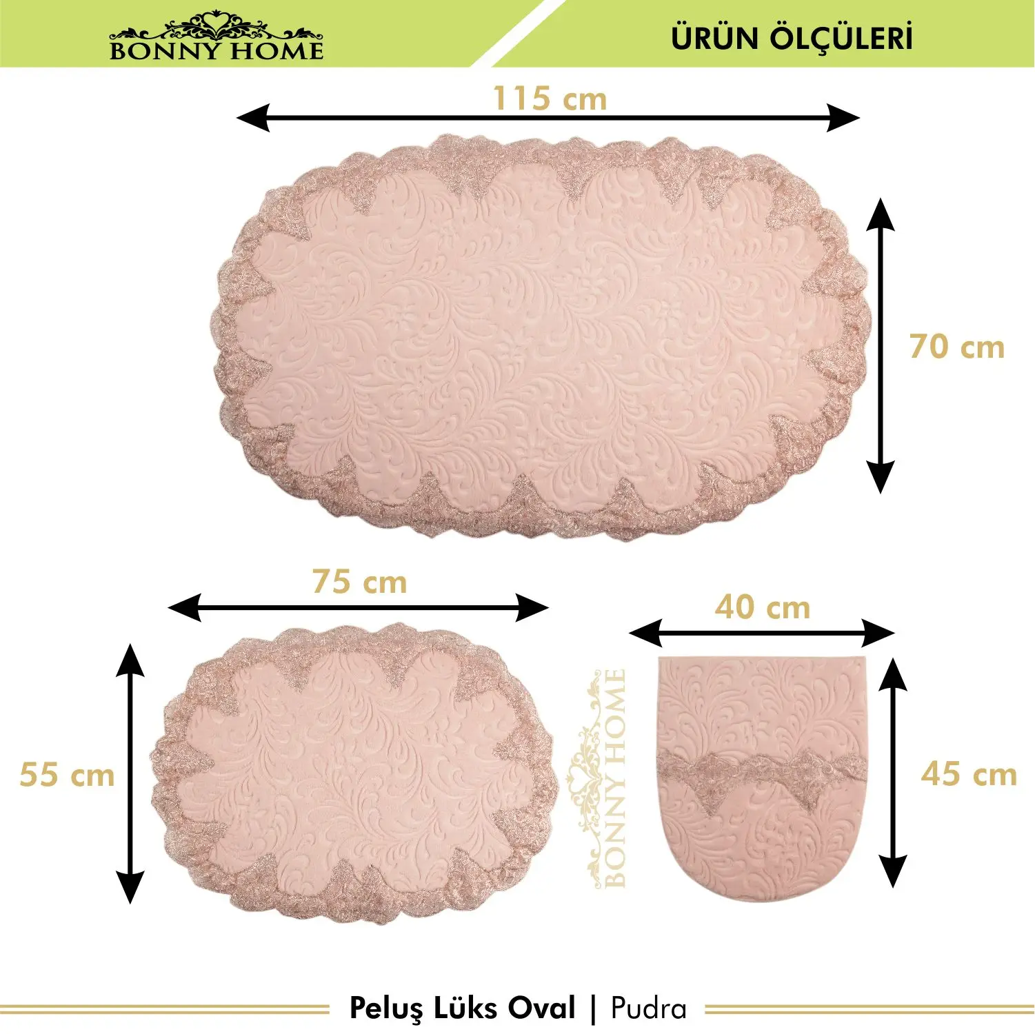 Offerte Bonny Home Peluche Lux Ovale Rosa 3 Pezzi Tappetino Da Bagno In Pizzo Set Antiscivolo Lusso Doccia Wc Tappeto Da Bagno