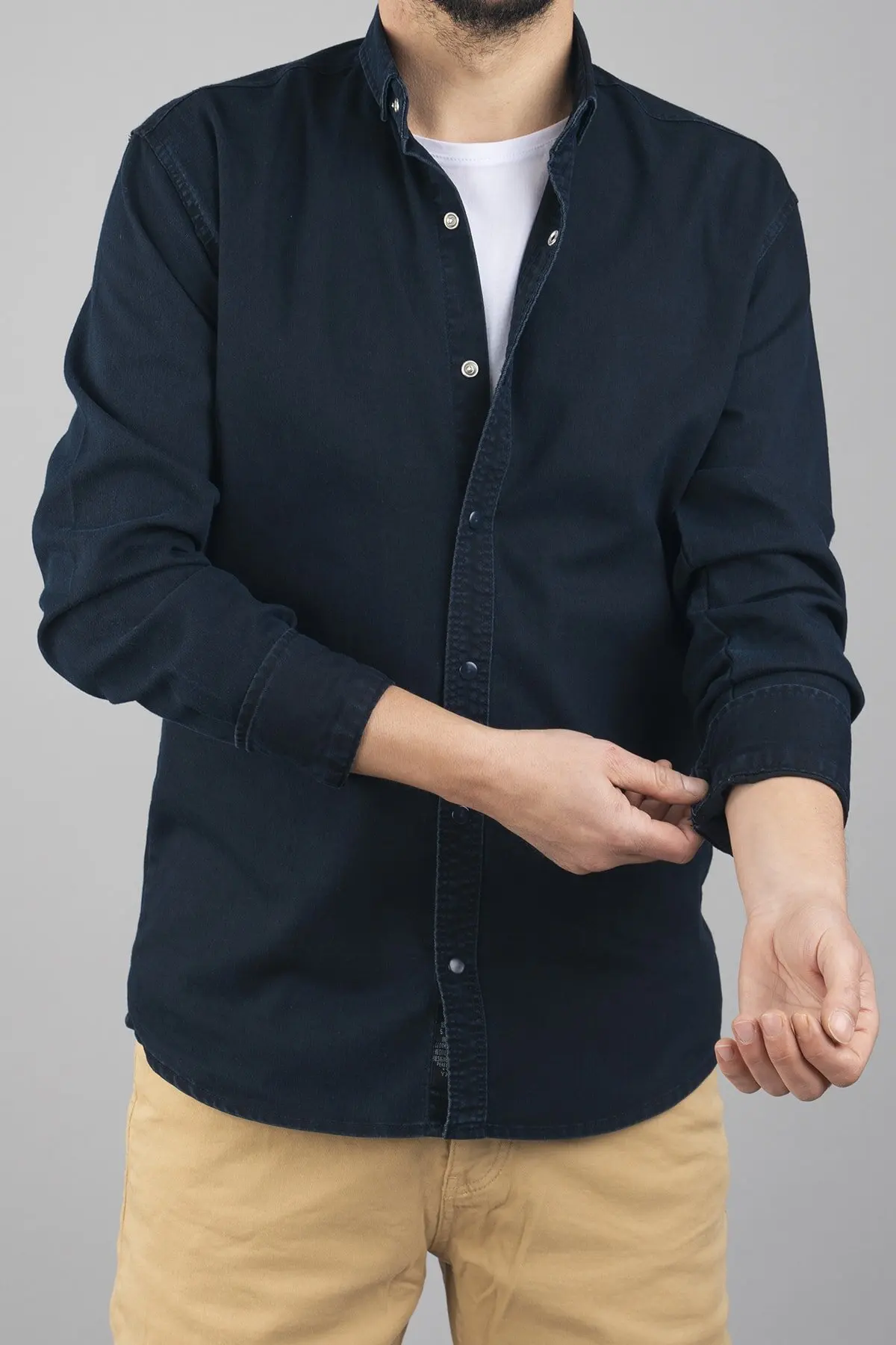 

2022 New Men's Casual Slim Fit Stylish Wash Denim Long Sleeves Jeans T Shirts Smart CaPocketless Slim Fit Men's Denim Shirt Mens