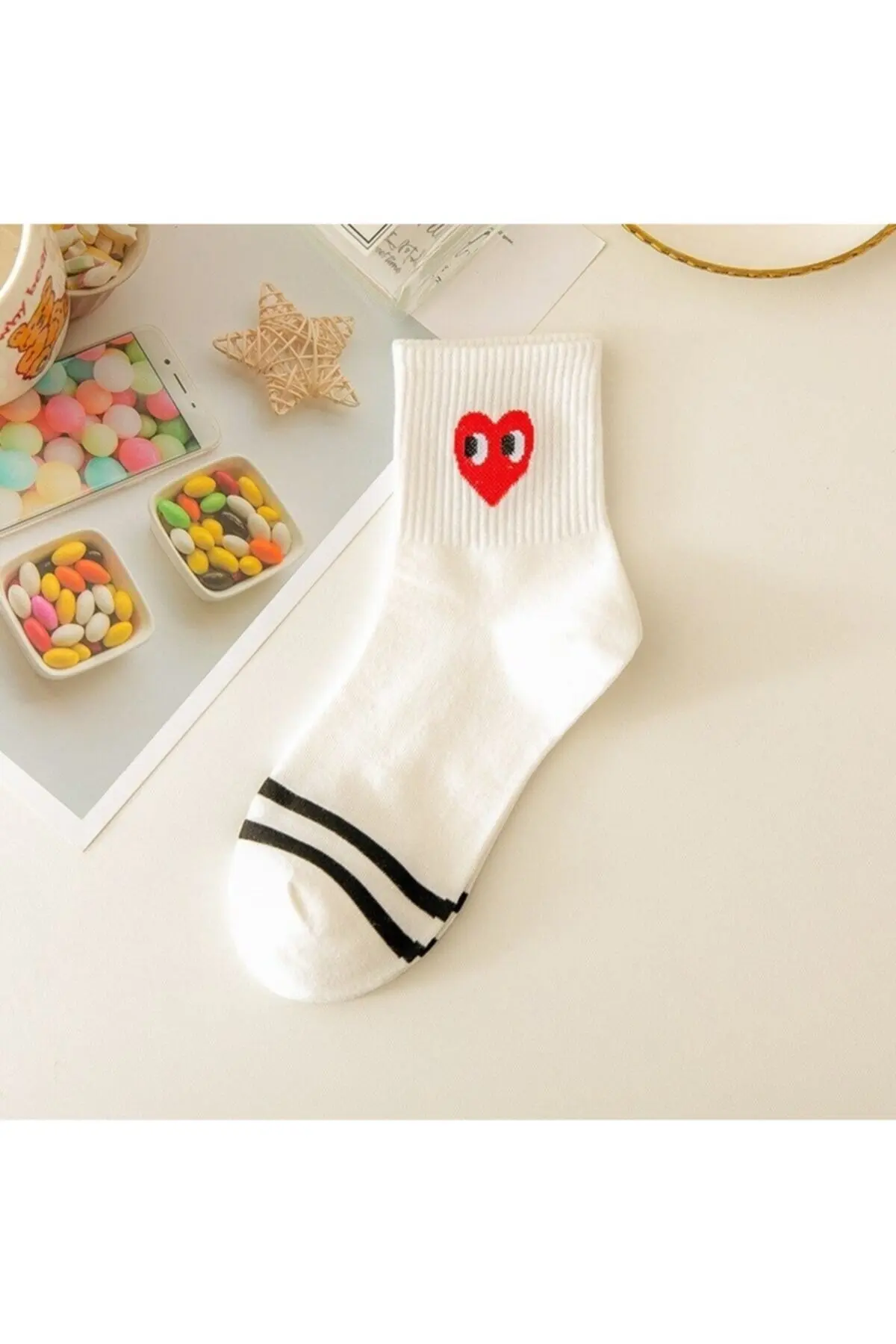 5 Pairs Half-Cot Heart Patterned College Socks