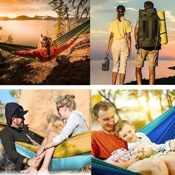 2 Person Portable Outdoor Camping Hammock with Nylon Color Matching Hammock High Strength Parachute Fabric Hanging Bed Hunting