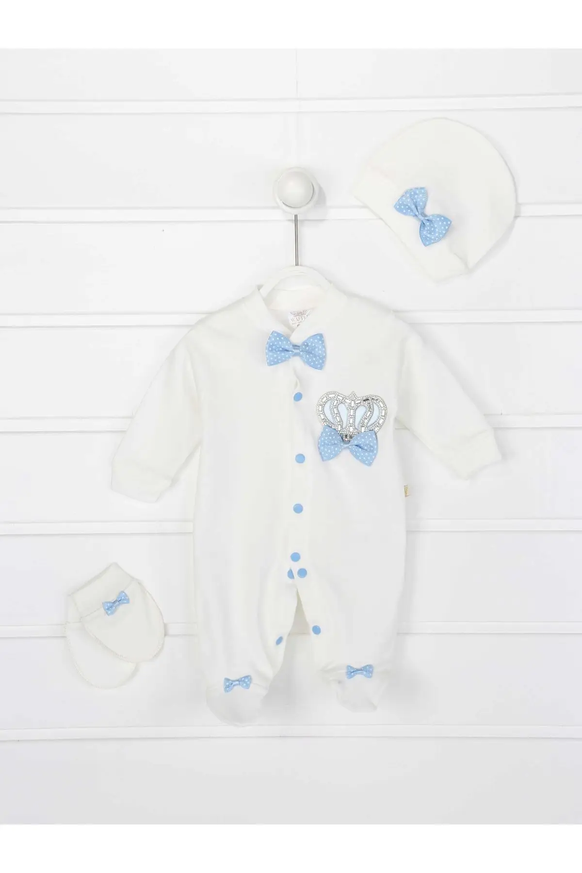 Детский комбинезон из 3 предметов с короной синего цвета для мальчиков |