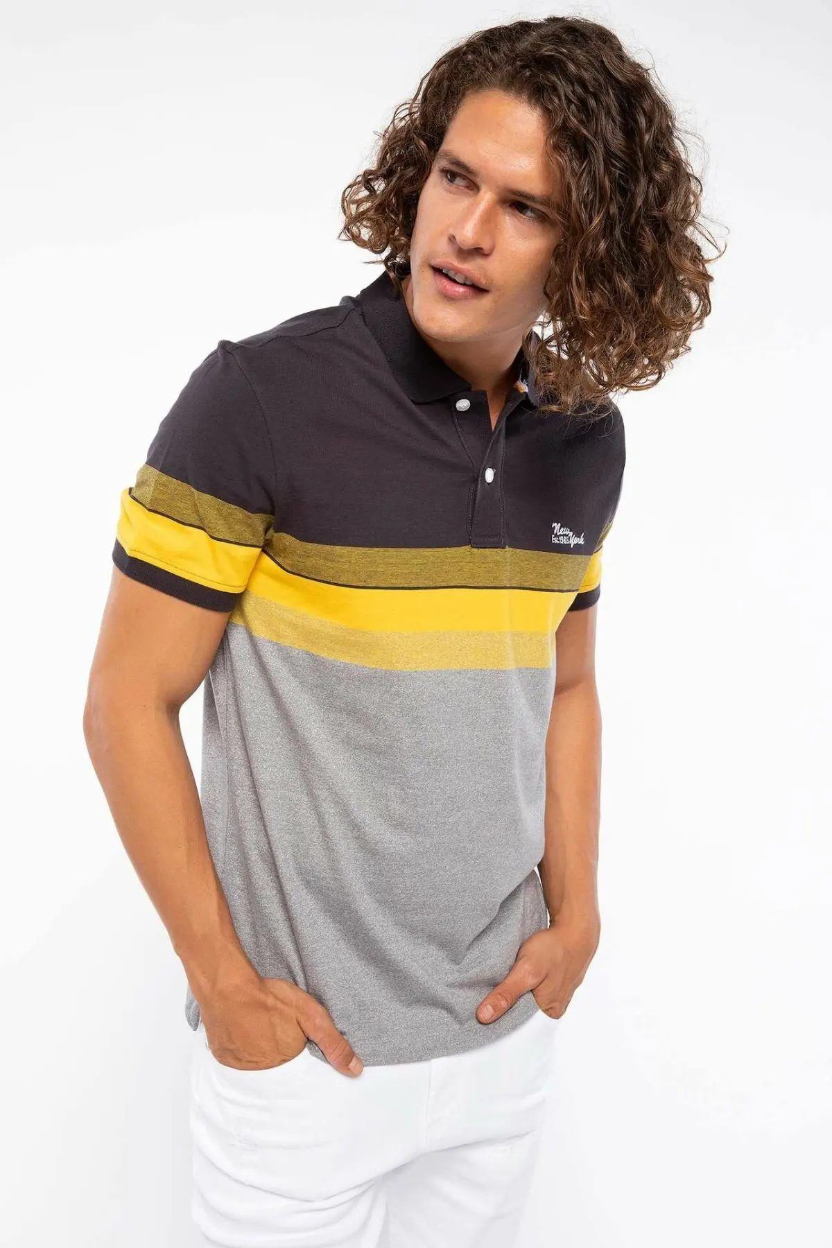 Мужская Повседневная рубашка поло DeFacto Высококачественная в полоску с короткими