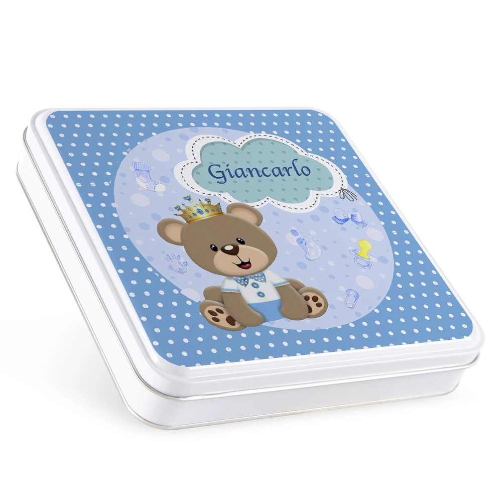 

Square Metal Chocolate Box Baby Shower Customized Boy Baby Name Baptism Favors Sneak Biscuit Tin Box NO CHOCOLATE