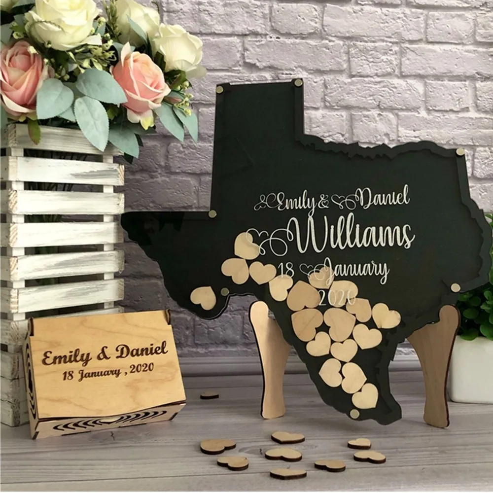Черная деревянная Гостевая Книга в форме Техаса на заказ Свадебная книга для