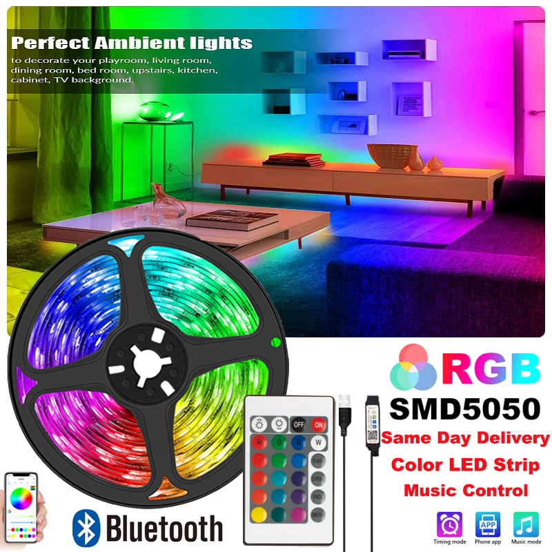 

Bluetooth LED Strip Light RGB 5050 Neon Lights Lamp for Room Decorations TV Backlight Room Decor USB Color Change 1m 2m 3m 4m 5m