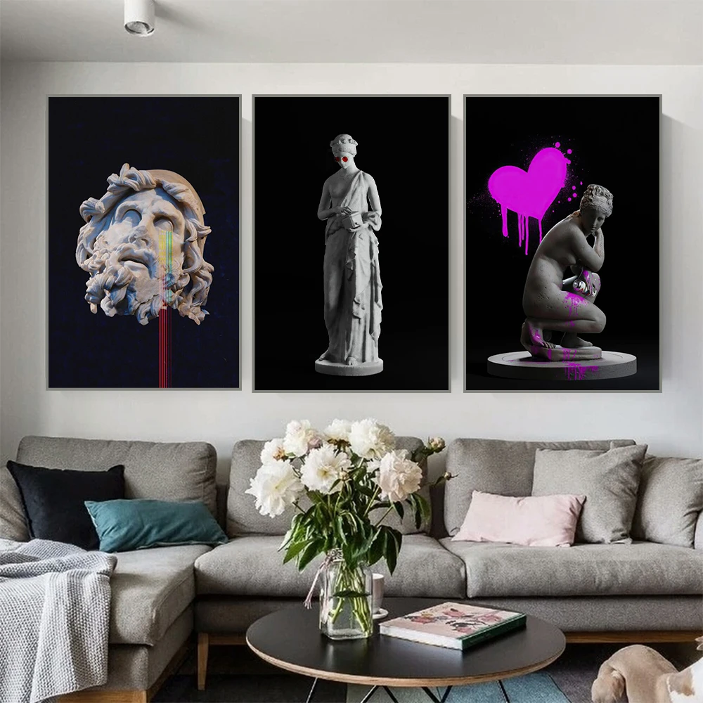 

Black Funny Sculpture Poster Painting Art On Canvas Prints Wall Pictures For Living Room Home And Bedroom Decoration Frameless