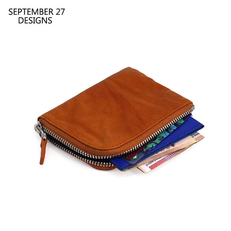

New Fashion Coin Purse Genuine Leather Men Vintage Zipper Short Wallet Women Retro Simple Storage Coin Pouch Credit Card Bag