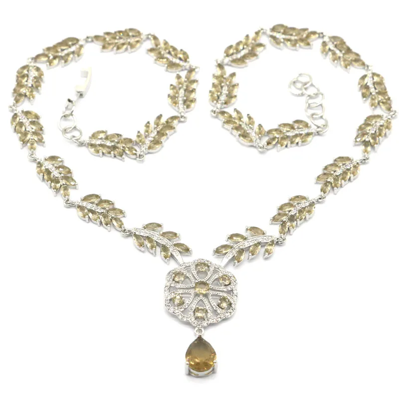 35x20mm Gorgeous 25g Created Smokey Topaz White CZ Ladies Bride Wedding Dating Silver Necklace 17-18inch | Украшения и аксессуары