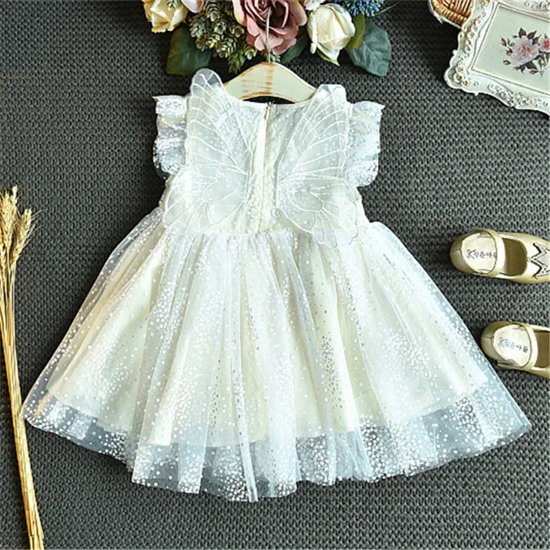

Girls Spring Dress Sleevesless Kids Tulle Dress Clothes Party Costume Performance Wings Dress