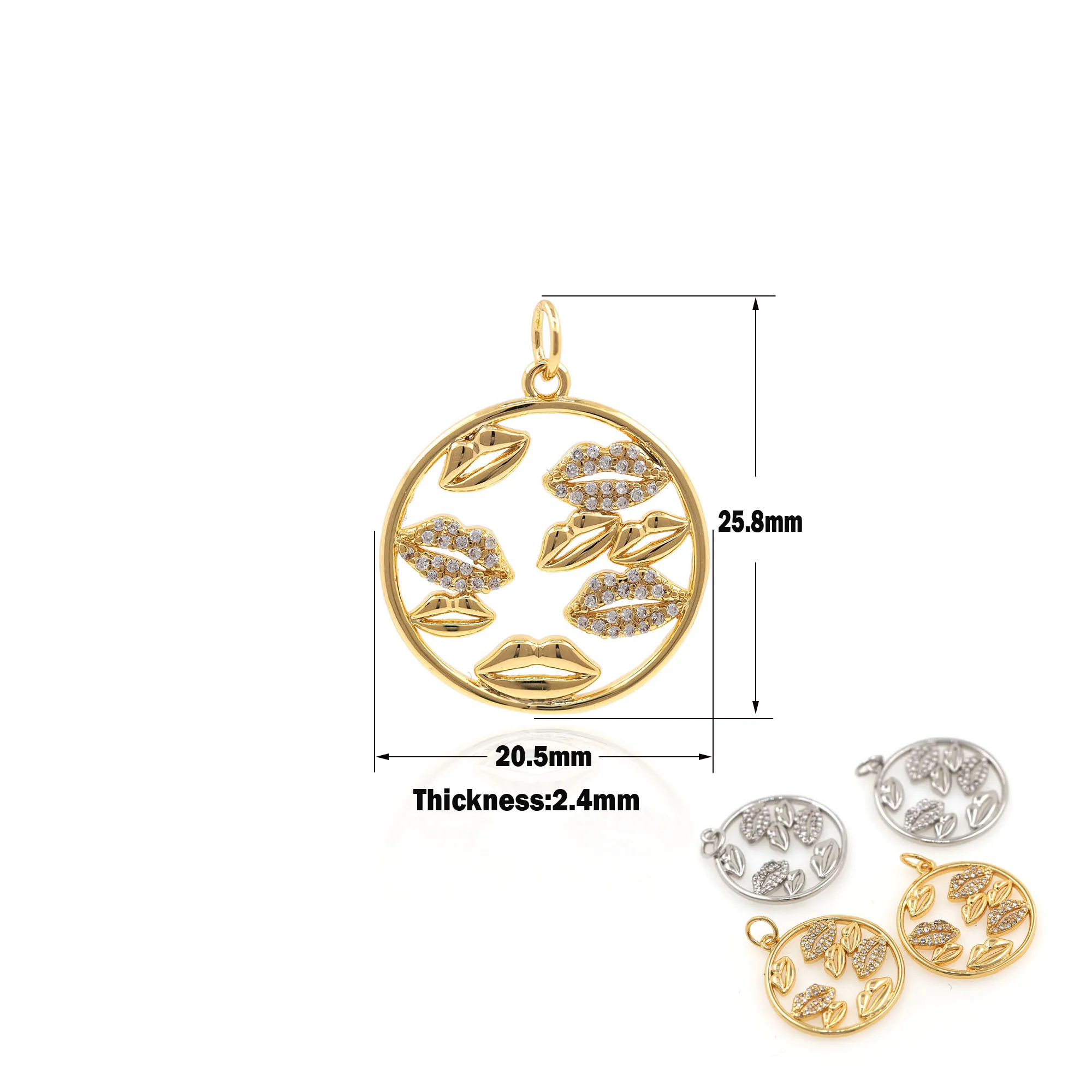 

Design Sexy Lips Pendant Necklace Gold Plated Copper Zircon Jewelry Openwork Round Jewelry Ladies Party Birthday Gift