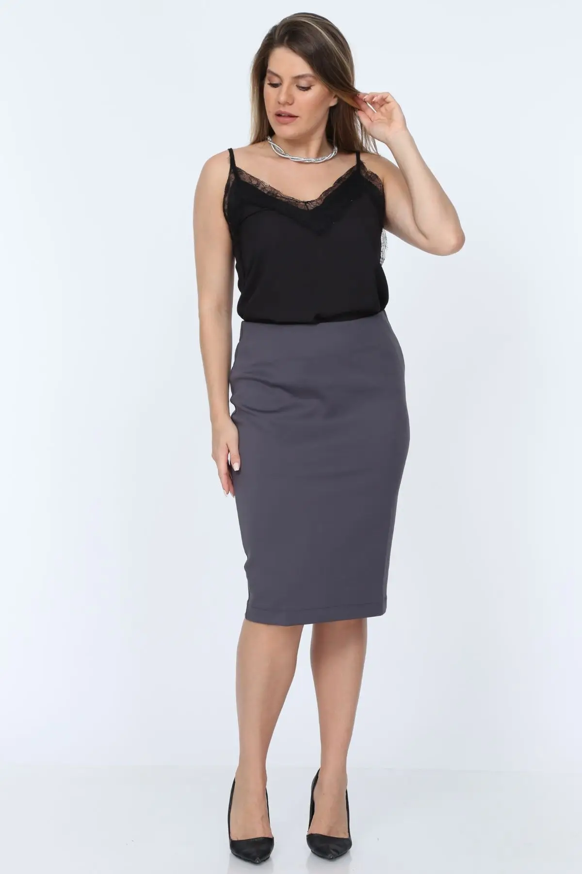 Большая свободная женская черная юбка-карандаш со скрытой резиновой молнией