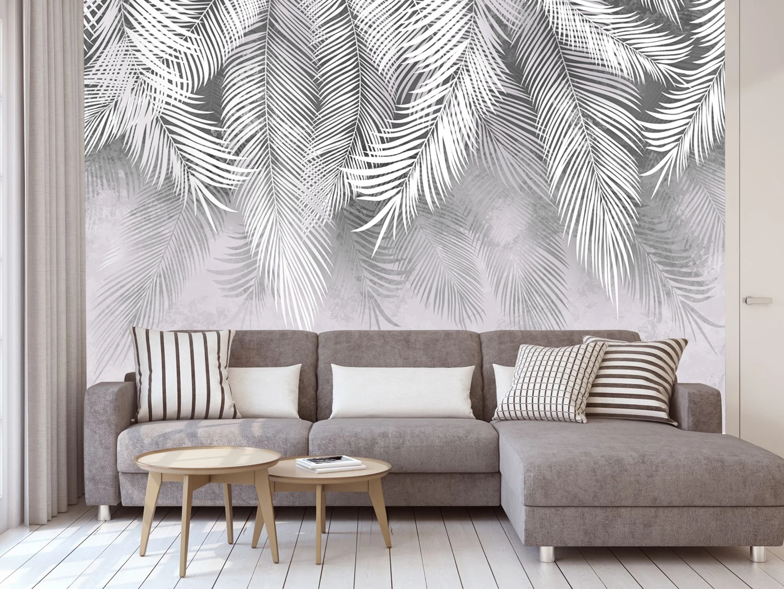 Фотообои флизелиновые Premium &quotПальмовые листья серо-розовые&quot 3d фотообои декор