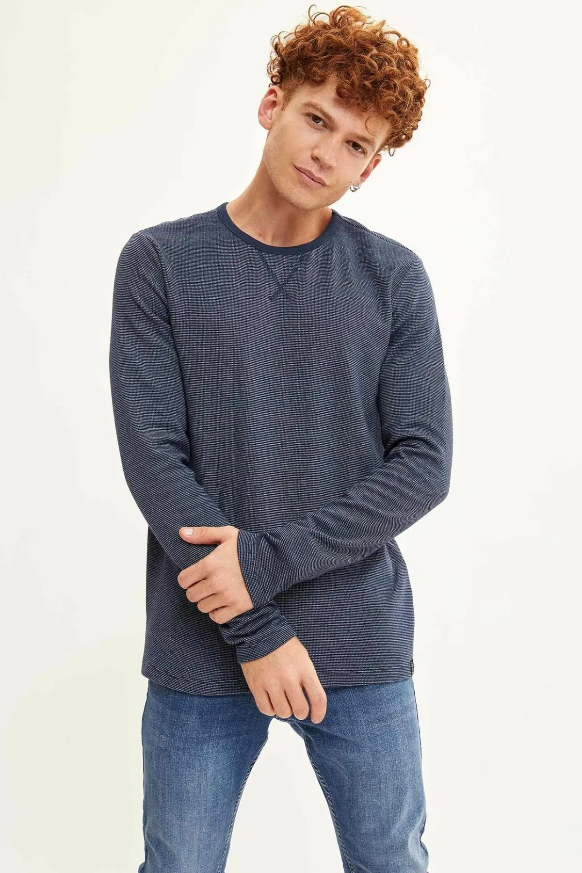 DeFacto модные мужские свободные пуловеры с круглым вырезом топы длинными рукавами