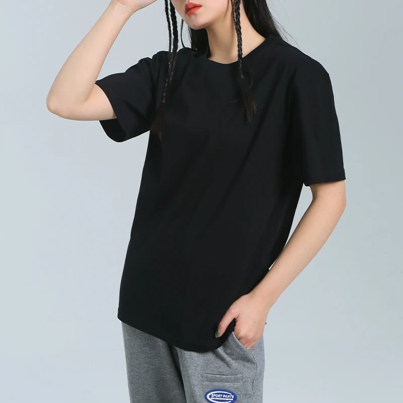 

Женская летняя повседневная футболка, топ с круглым вырезом, свободная однотонная туника для девушек, элегантная Спортивная уличная мода, ф...