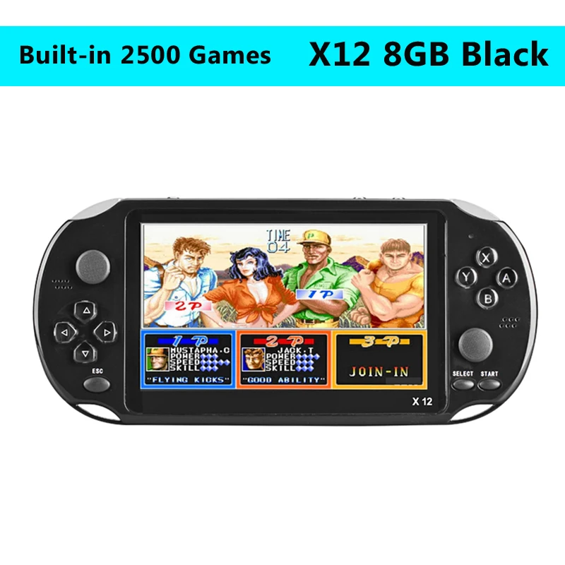 X12 8GB Black X12 5,1 дюймов портативный игровой видео плеер 8G 16G светодиодный экран Встроенный 2500/3000 игр X9 X12PLUS Ретро консолей Поддержка TF карты - Цвет: X12 8GB Black