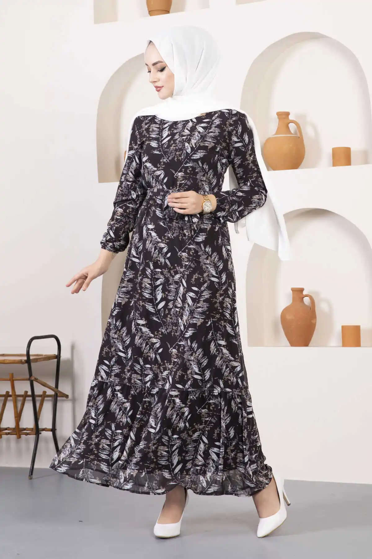 Leaf Patterned Dress Turkey Muslim Fashion Islam Clothing Dubai Istanbul Istanbulstyles 2022