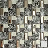 33 PCS Black Gray White Glass Backsplash Wall Tile JMFGT111 Silver Metal Stainless Steel Bathroom Mosaic