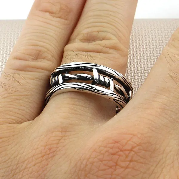 Bague Spinner en fil de fer barbelé pour homme, bague de fiançailles en argent regardé 925, fabriquée en Turquie, solide