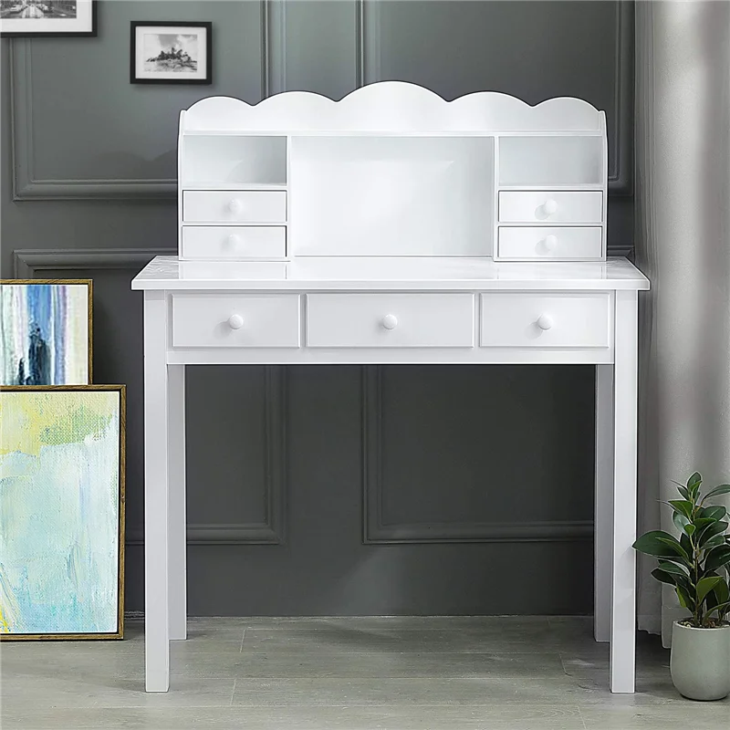 

Home Office Writing Table Vanity Computer Desk w/ 7 Drawers Detachable Hutch US