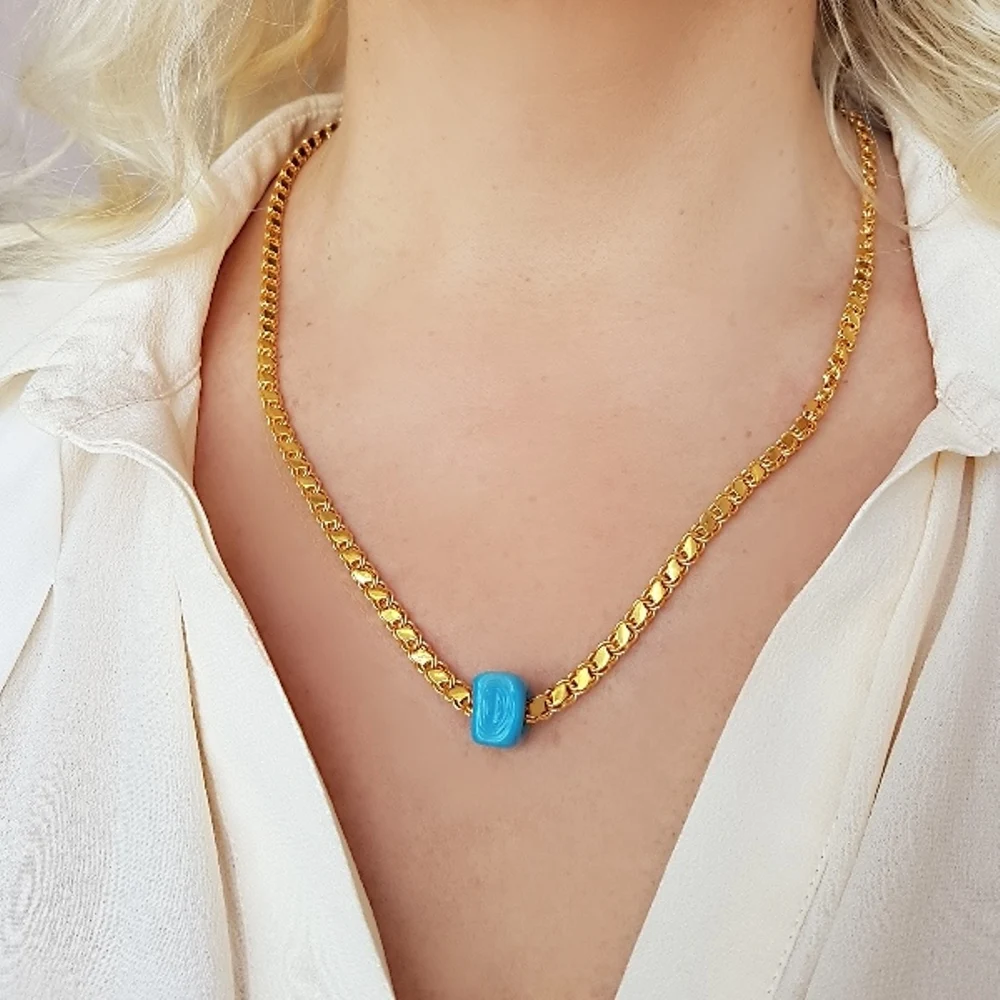 

Vaoov 925 пробы Серебряная цепочка с блестками ожерелье из синего бисера