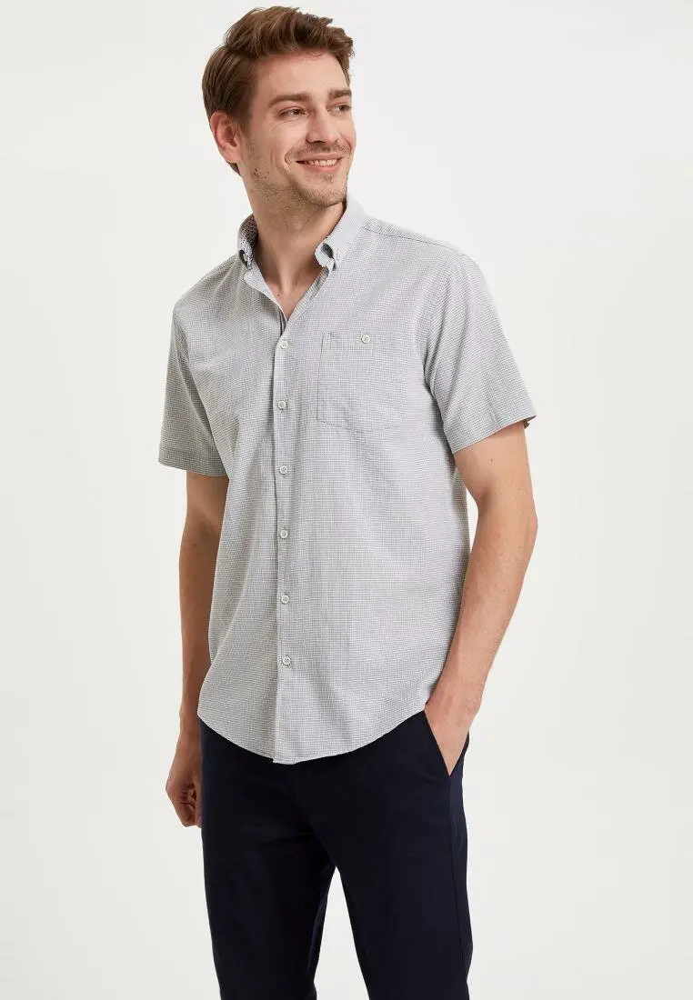 DeFacto Мужские Простые однотонные рубашки с коротким рукавом повседневные мужские